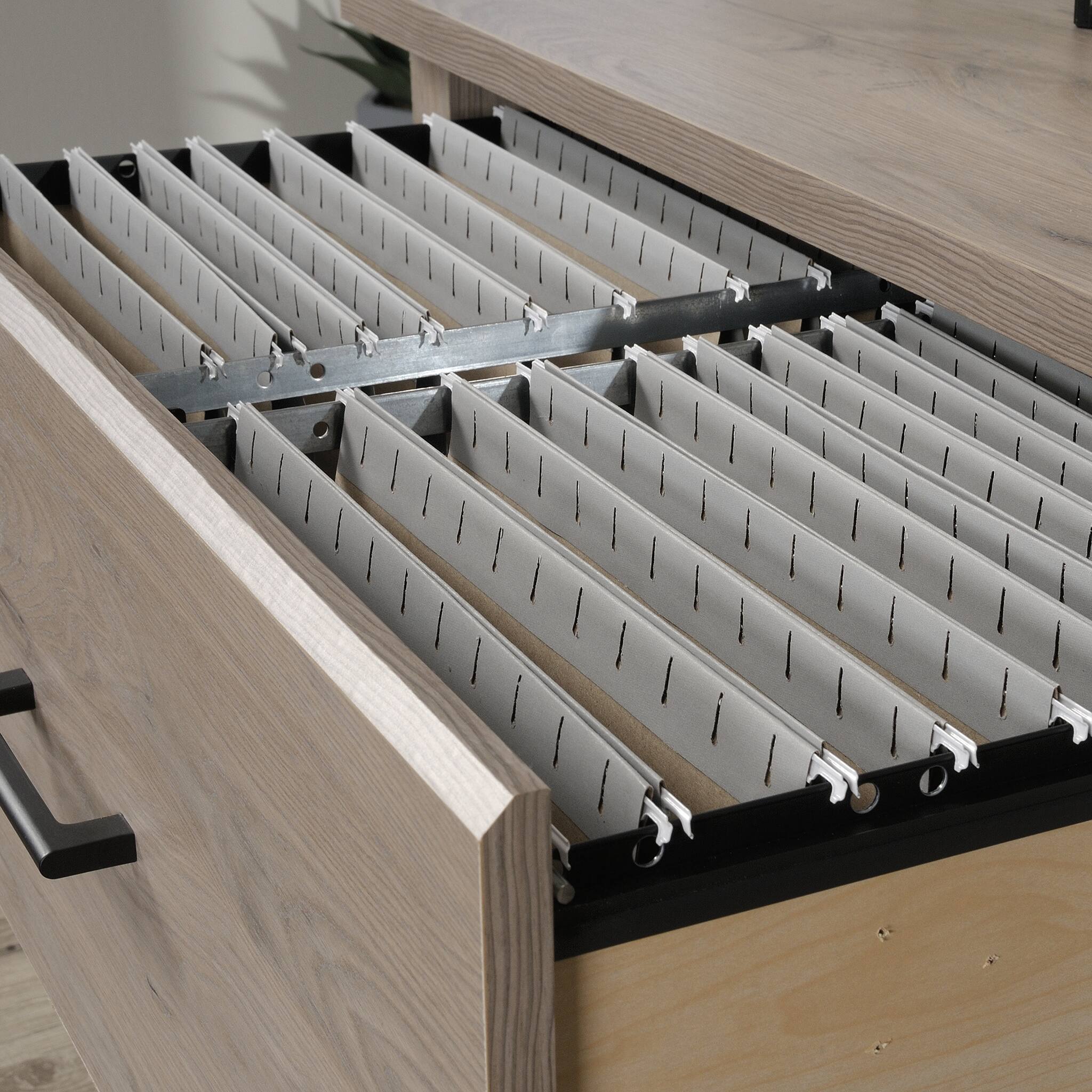 Angle. TinyHomie - Lateral File Brown finish.