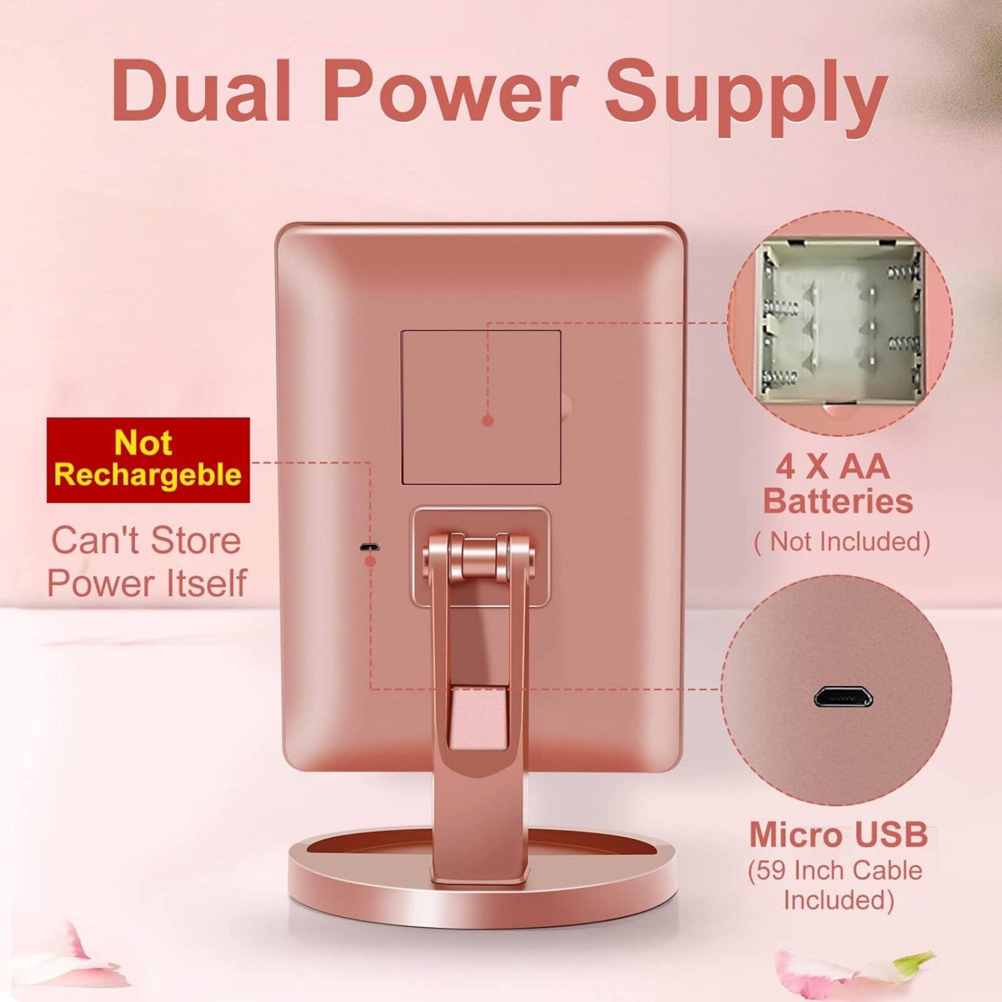 Dual Power Supply  
Not Rechargeable  
Can't Store Power Itself  
4 X AA Batteries (Not Included)  
Micro USB (59 Inch Cable Included)