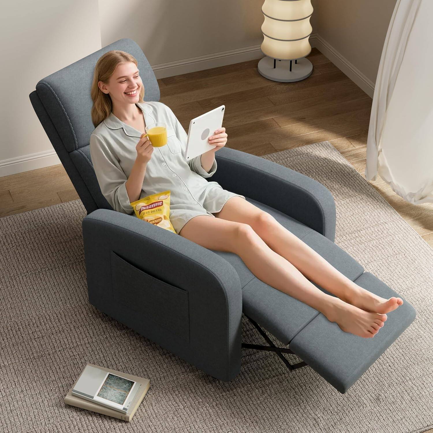 Alt View 1. Acekool - Linen Fabric Manual Recliner Chair,Adjustable Push Back Recliner,Lazy Lounge Chair for Living Room,Home Theater,Bedroom - Dark Grey.