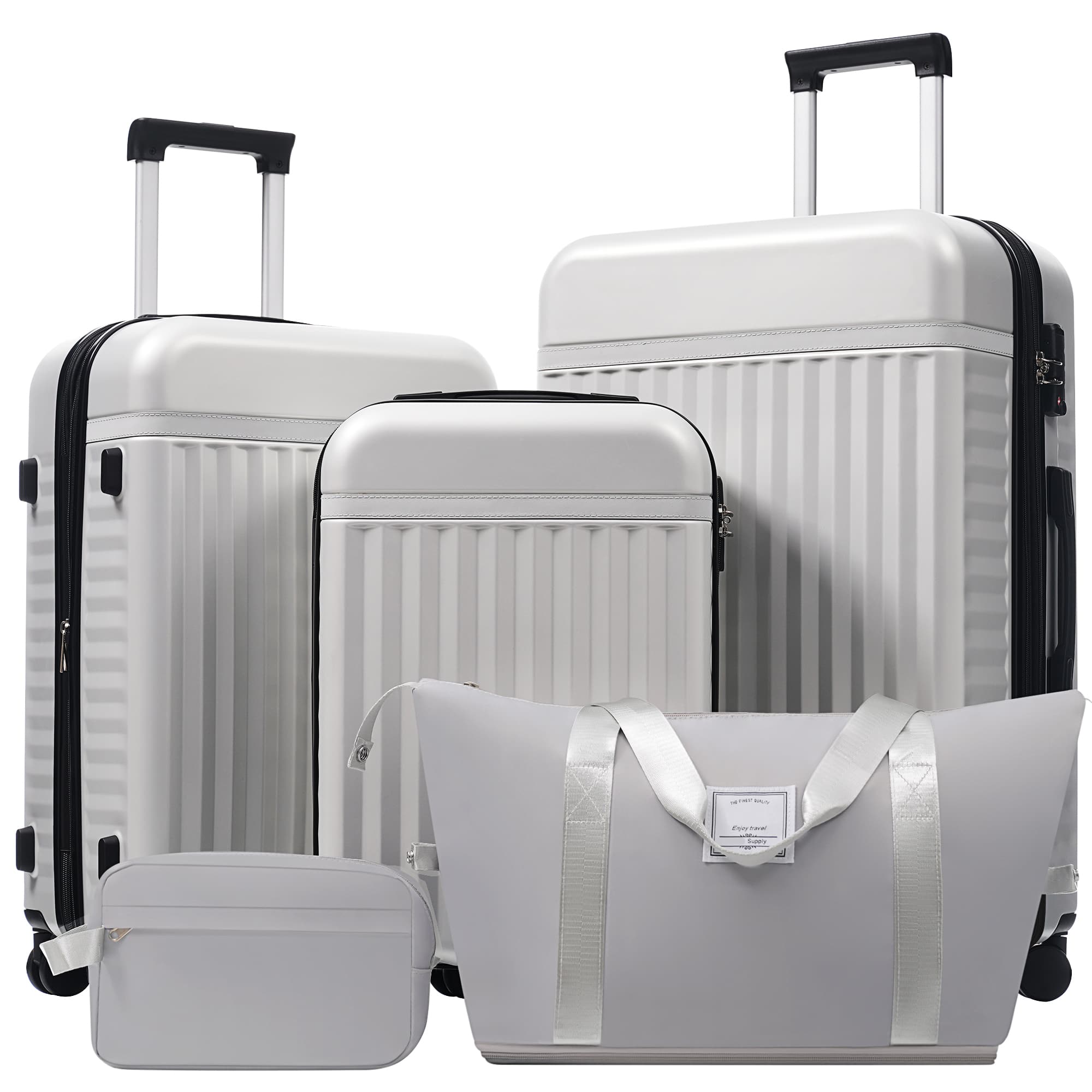 ELEMENT ACE - 5 Piece Hardside Luggage Set, Carry On Suitcase, Expandable Spinner Wheels, TSA Lock, Travel Bags - Grey+White