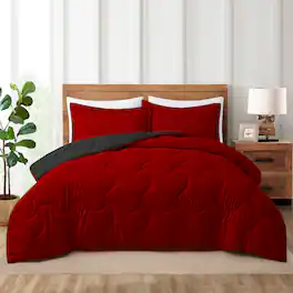Peace Nest - 3-Piece Lightweight Reversible Down Alternative Comforter Sets with Pillowcases - Black/Red