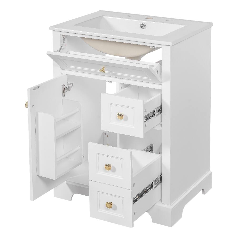 Alt View 9. Loheer - Loheer 24 Inch White Bathroom Vanity Single Sink Modern Cabinet - White.