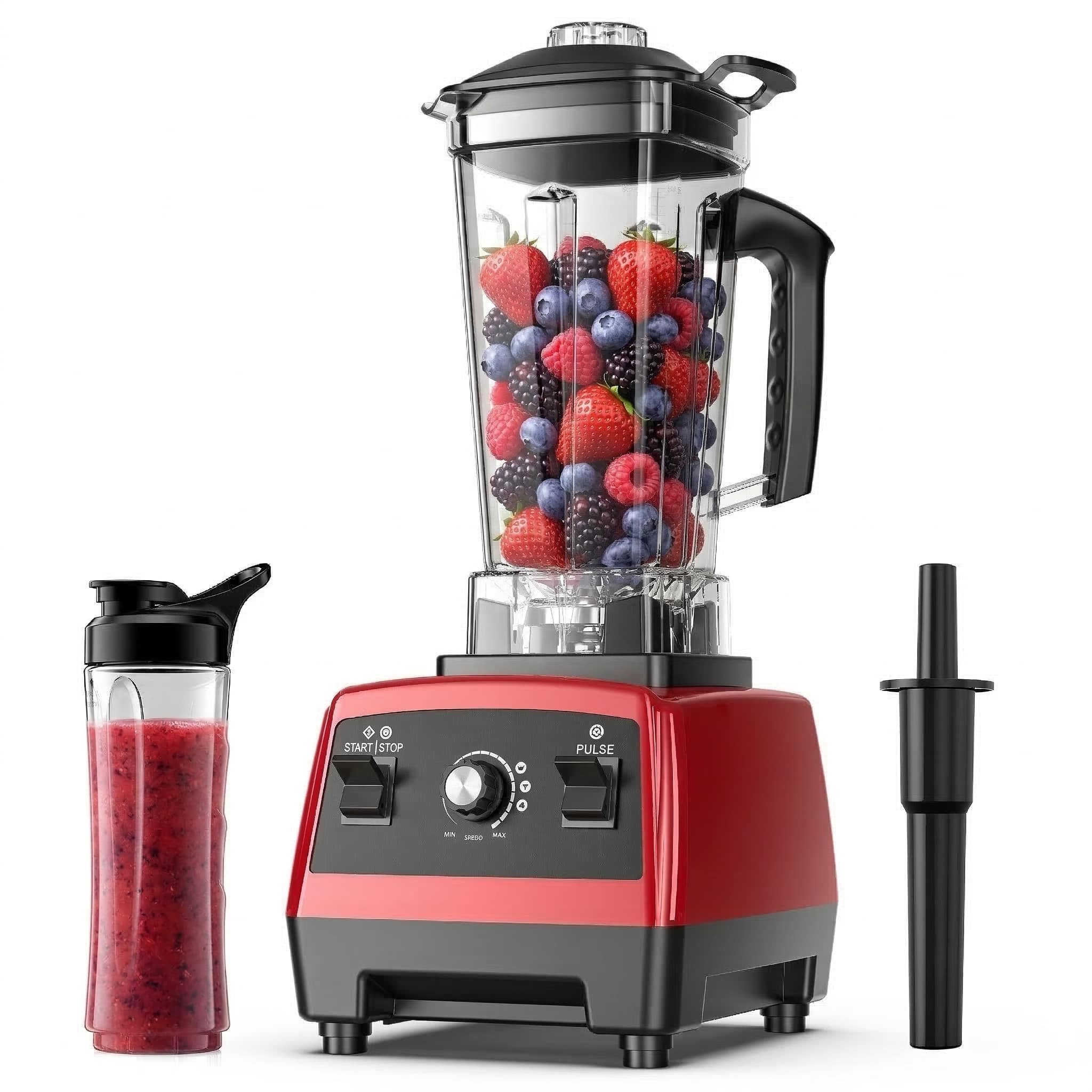 Teendow - 1800W Professional High-Speed 68oz Countertop Blender with 20oz To-Go Cup for Juice & Smoothies - Red