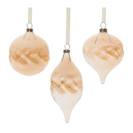 BreeBe - Amber Ombre Wavy Glass Ornament (Set of 12) - Orange