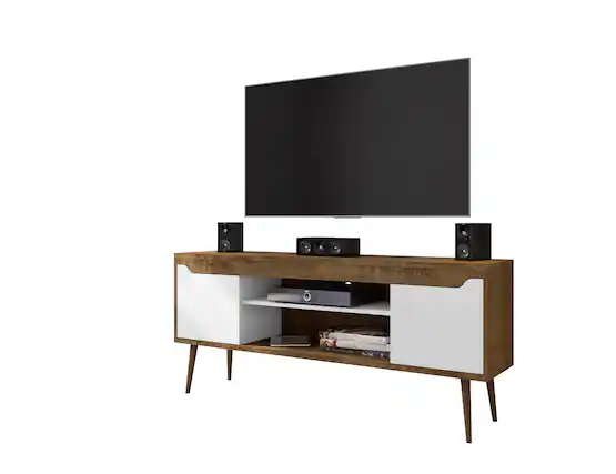 Front. TinyHomie - 63in TV Stand in Rustic Brown and White - Brown and White.