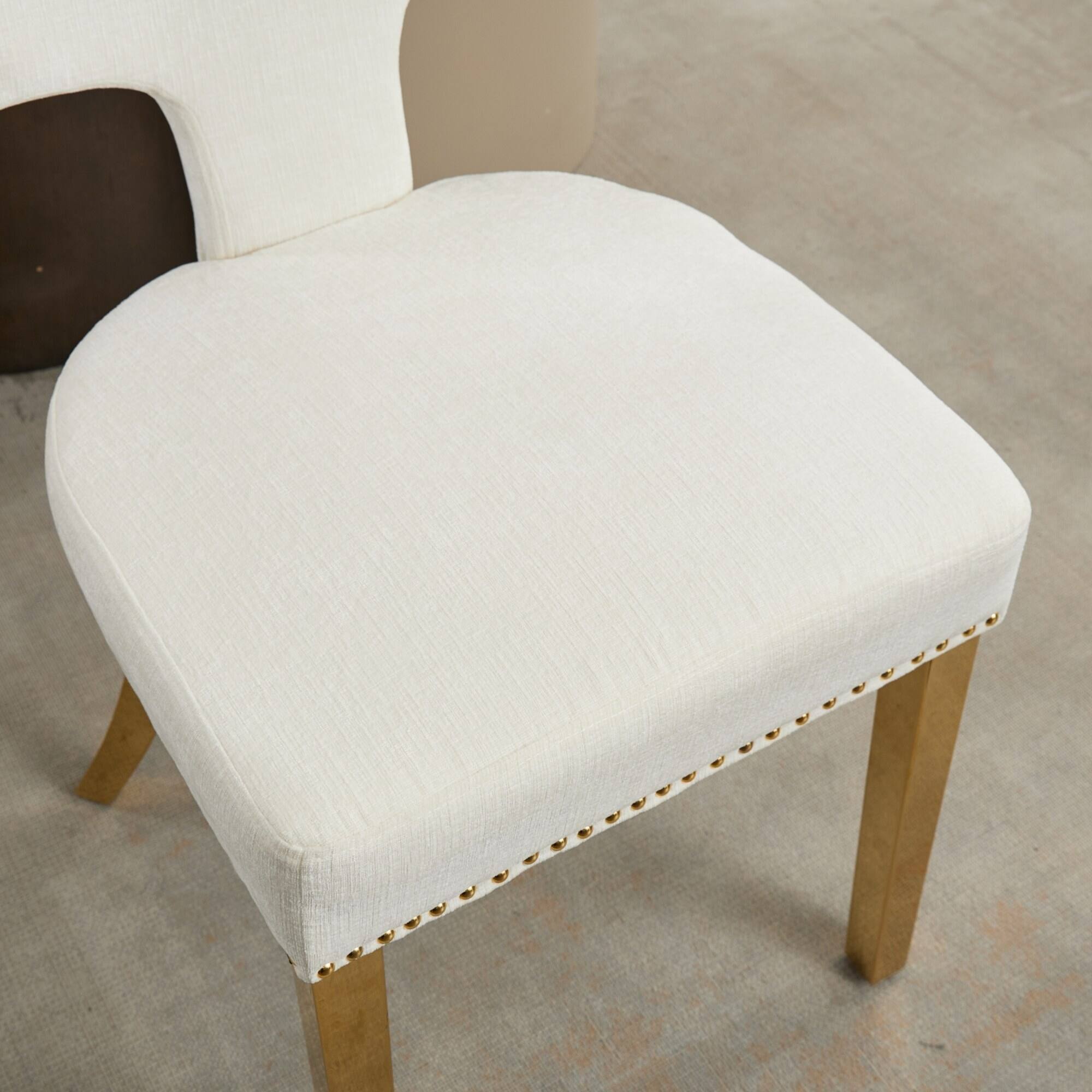 Alt View 7. GOODSILO - Modern Upholstered Dining Chairs Set of 2 with Curved Backrest and Stainless Steel Legs - Beige.