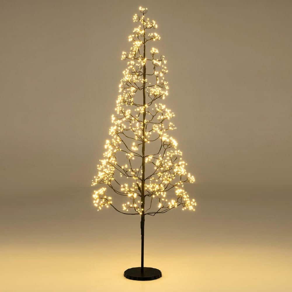 Kadyn - 6-Ft Pre-Lit Lighted Alpine Tree - Warm White LEDs & Weighted Base, Artificial Cedar Look for Indoor/Outdoor Use - Black
