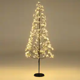 Kadyn - 6-Ft Pre-Lit Lighted Alpine Tree - Warm White LEDs & Weighted Base, Artificial Cedar Look for Indoor/Outdoor Use - Black