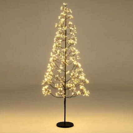 Front. Kadyn - 6-Ft Pre-Lit Lighted Alpine Tree - Warm White LEDs & Weighted Base, Artificial Cedar Look for Indoor/Outdoor Use, Black - Black.