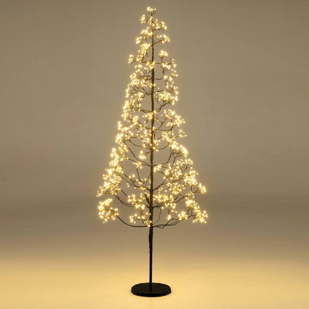 Front. Kadyn - 6-Ft Pre-Lit Lighted Alpine Tree - Warm White LEDs & Weighted Base, Artificial Cedar Look for Indoor/Outdoor Use, Black​ - Black.