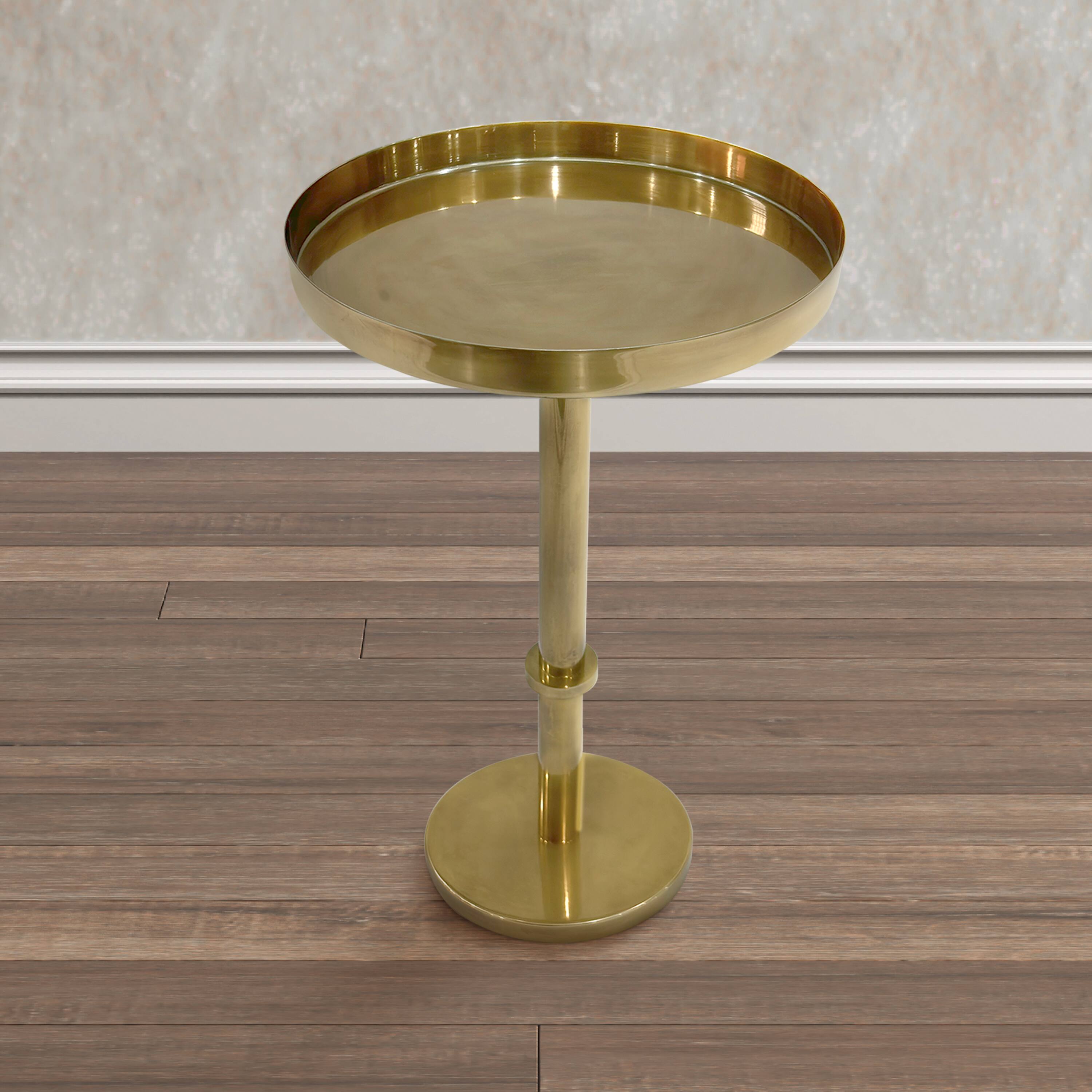 Alt View 9. Manhattan Lane - Ara 12 Inch Side End Table, Vintage Sleek Pillar Base, Round Tray Top - Brass.