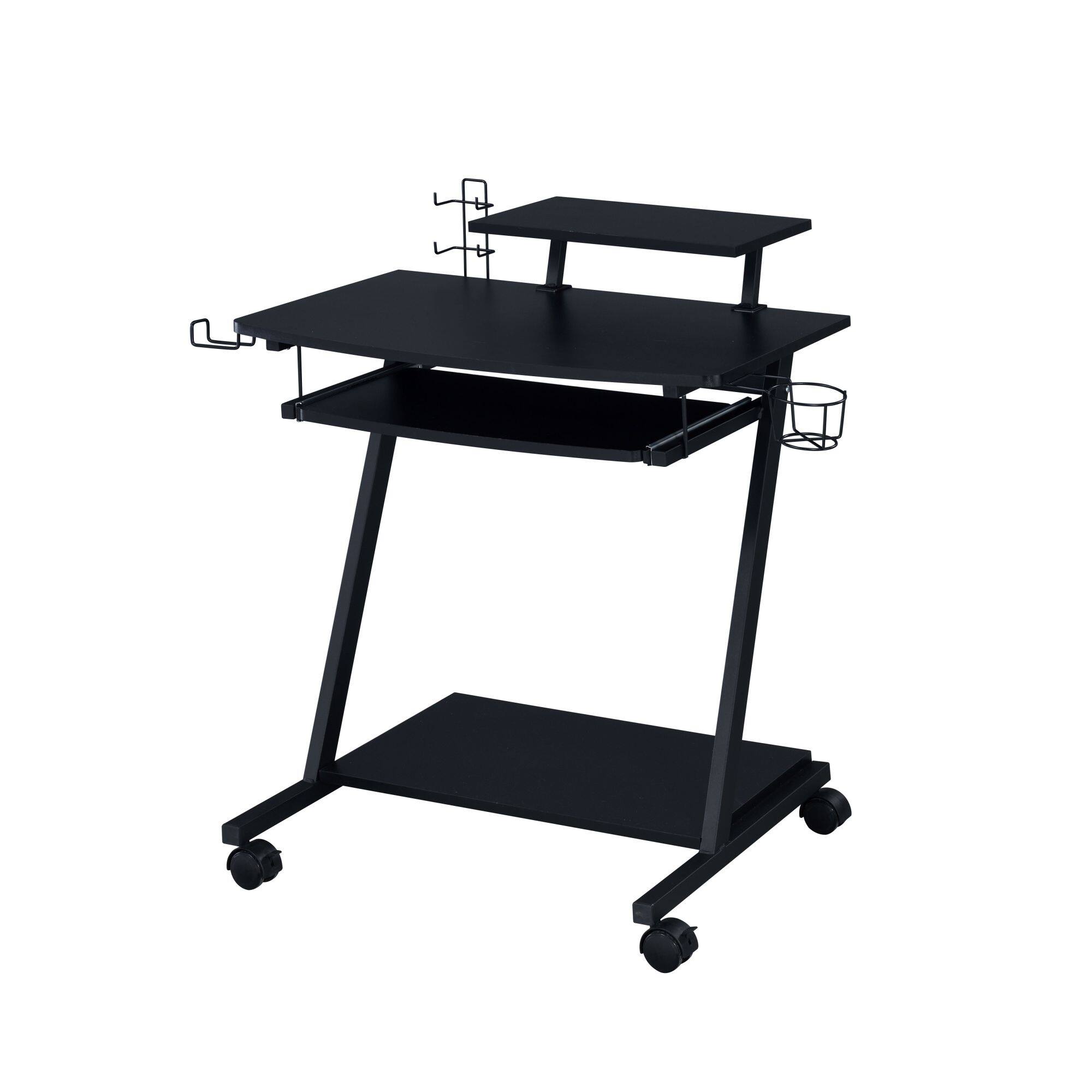 Alt View 4. GOODSILO - Black Gaming Desk with Keyboard Tray and Storage Shelf for Enhanced Gaming Setup and Workspace Organization - Black.