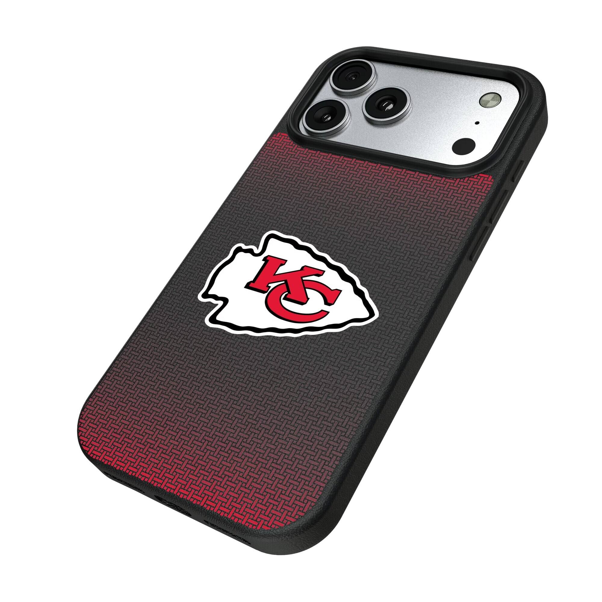 Alt View 1. Keyscaper - Kansas City Chiefs Linen Logo iPhone Magnetic Bump Case - 17 Pro - Black.