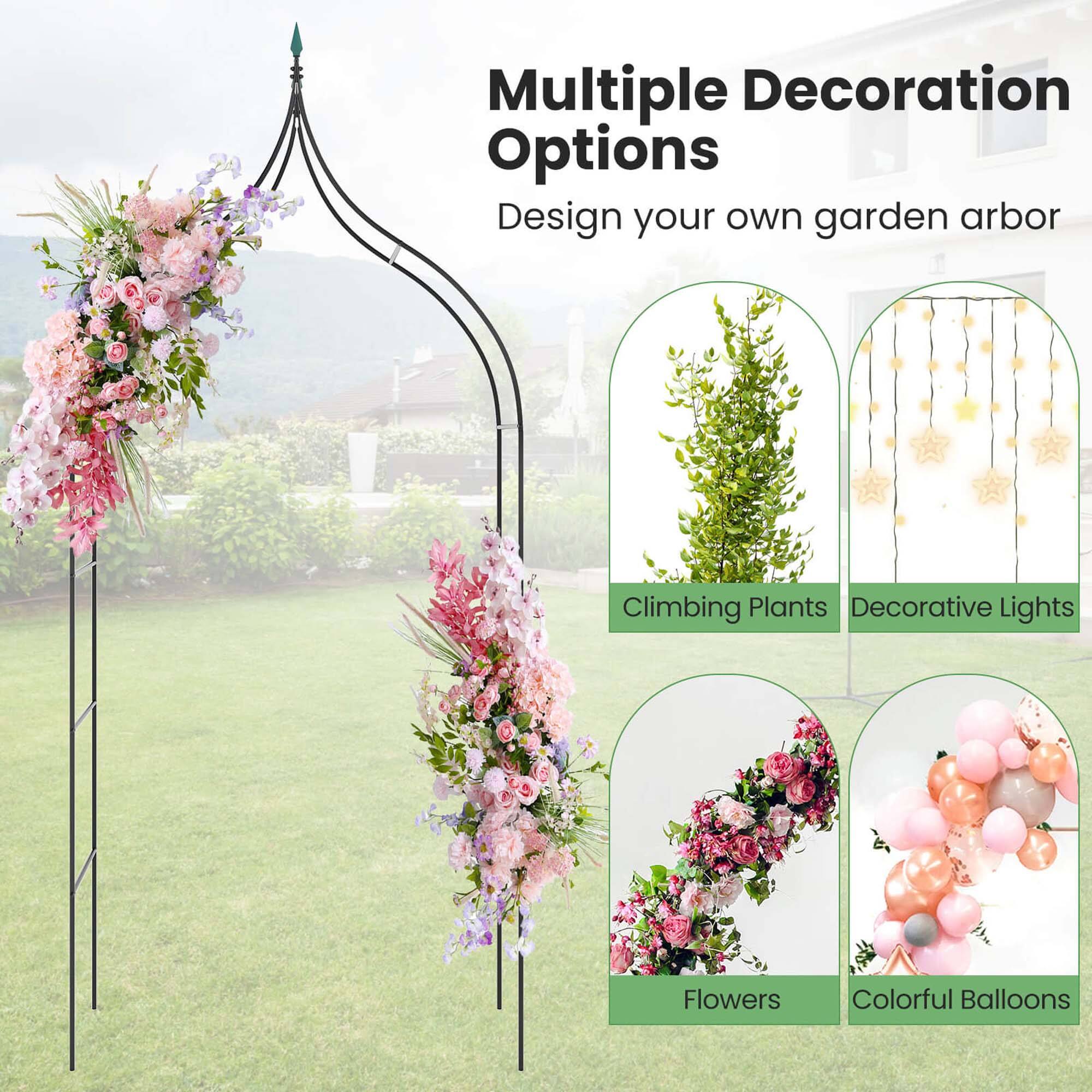 Multiple Decoration Options  
Design your own garden arbor  

- Climbing Plants  
- Decorative Lights  
- Flowers  
- Colorful Balloons