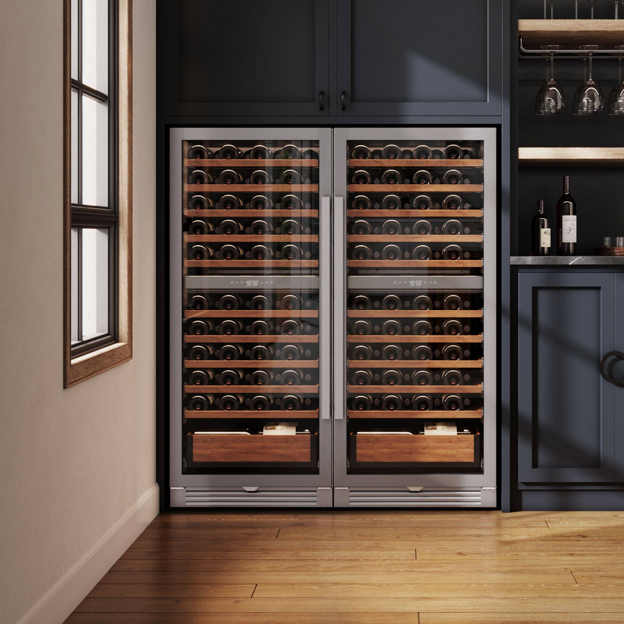 Alt View 1. Ca'Lefort - 24 inch 90-Bottle Dual Zone Wine Cooler Refrigerator,Freestanding/Built-In,3-Color LED Light ,For Home Bar & Office - Stainless Steel.