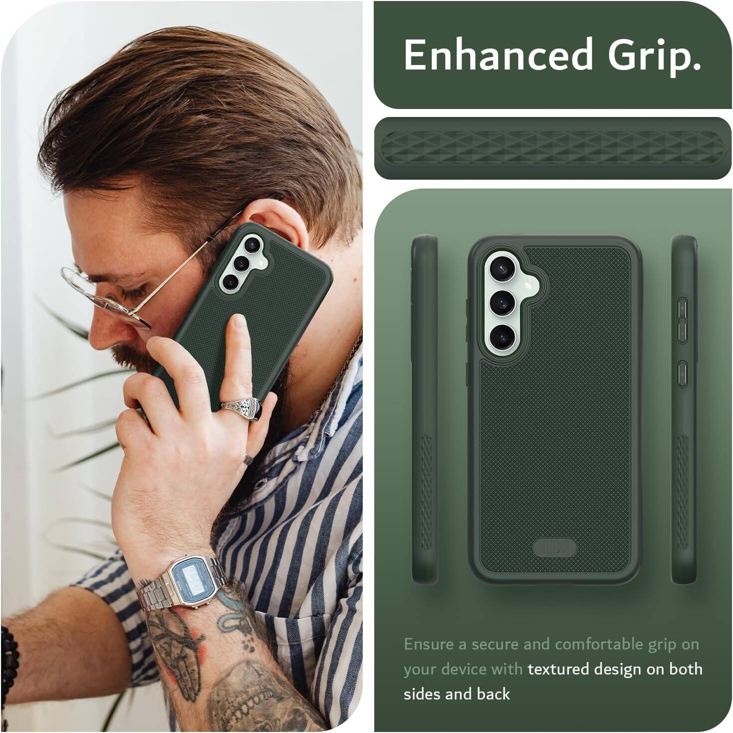 Enhanced Grip.

Ensure a secure and comfortable grip on your device with textured design on both sides and back.
