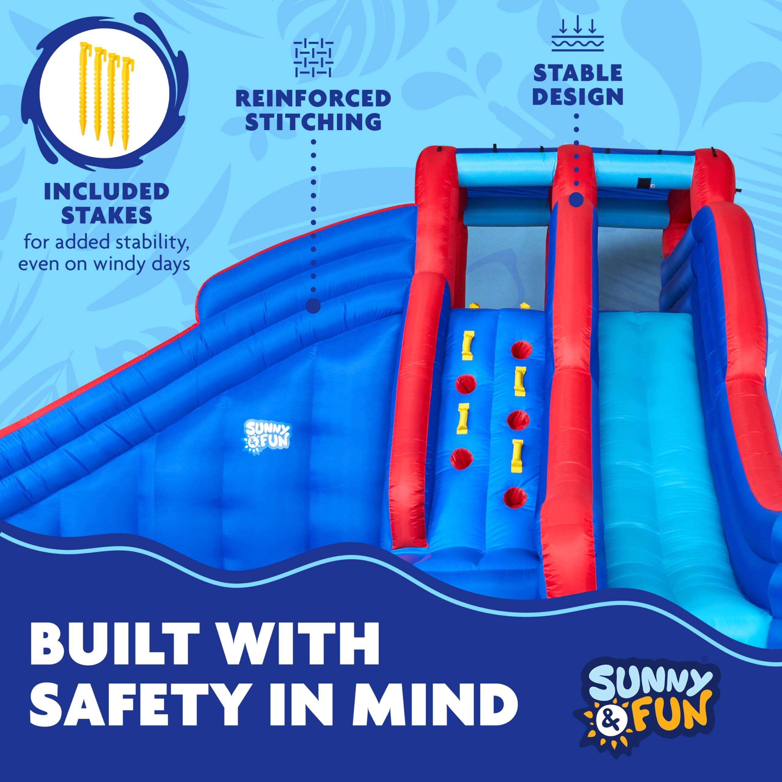 SUNNY & FUN, BUILT WITH SAFETY IN MIND, INCLUDED STAKES for added stability, even on windy days, REINFORCED STITCHING, STABLE DESIGN