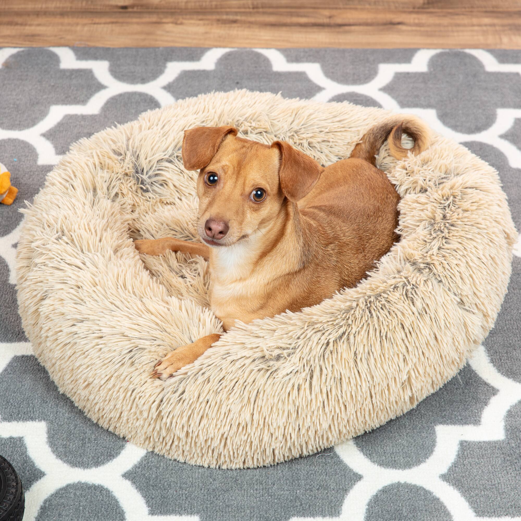 Alt View 1. Best Choice Products - Best Choice Products 23in Dog Bed Self-Warming Plush Shag Fur Donut Calming Pet Bed Cuddler - Brown - Brown.
