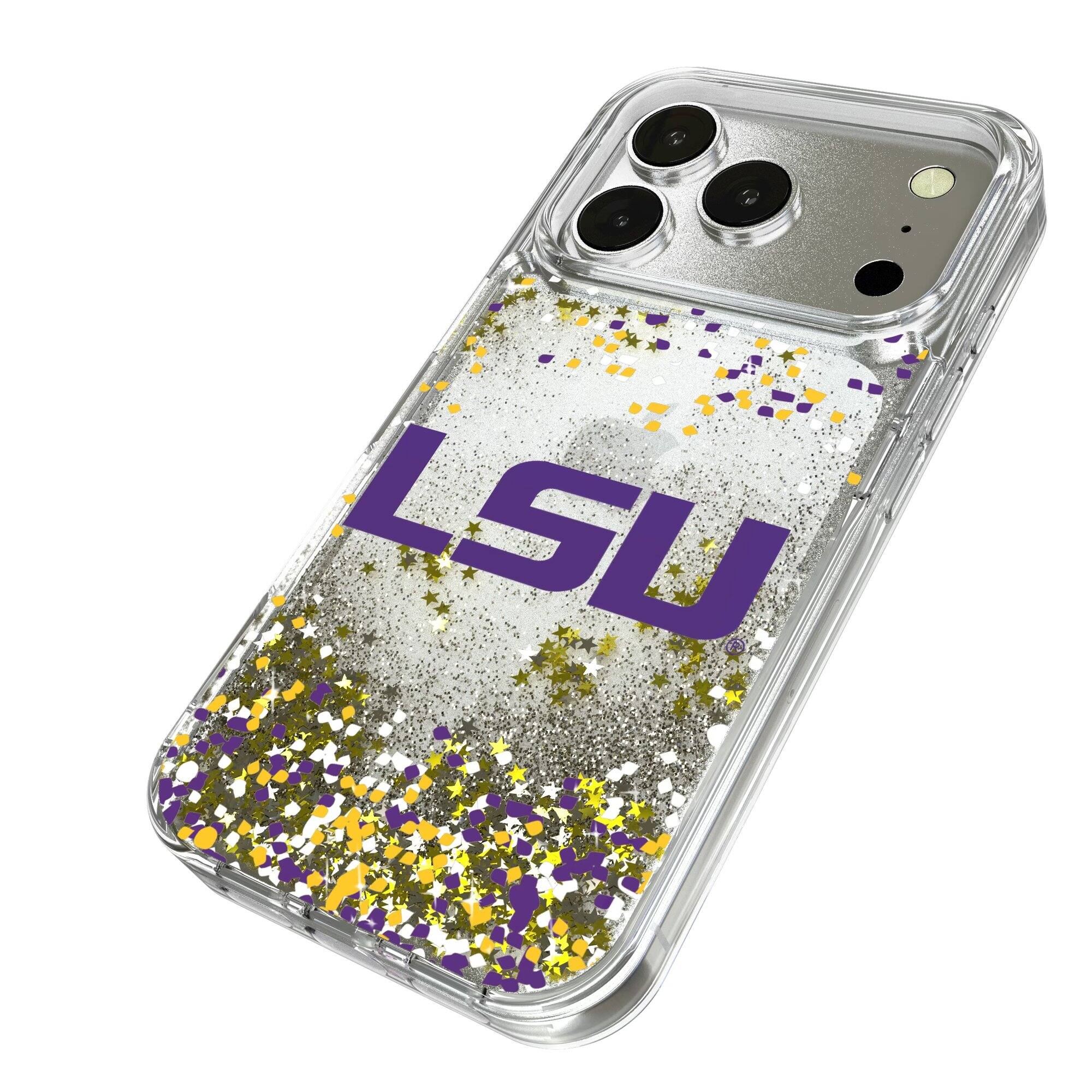 Alt View 1. Keyscaper - LSU Tigers iPhone Glitter Confetti Design Case - 15 Pro Max - Multicolor.