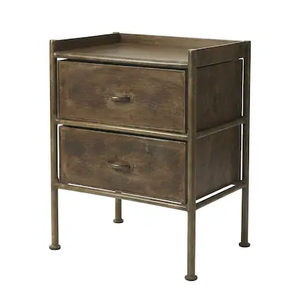 Front. Starlight Canyon Home - Industrial Side Table with Drawer, Distressed Accent Table for Living Room - Bronze.