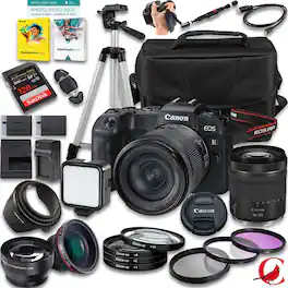 Bundle - Canon - EOS RP Mirrorless Camera with 24-105mm f/4-7.1 Lens + 128 GB Memory + Extra Battery + Camera Case + Tripod + More - Black