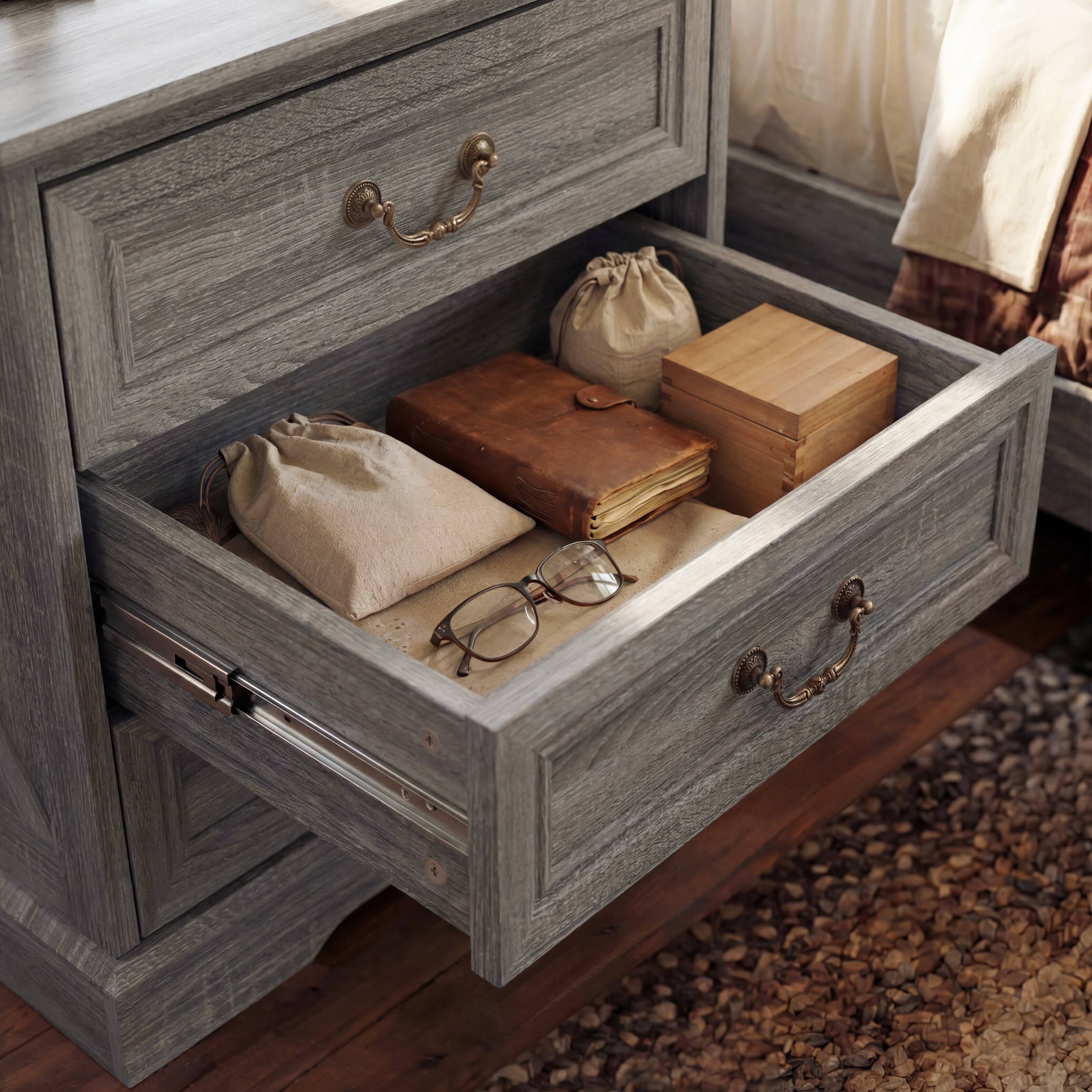 Alt View 2. Famapy - Farmhouse 3-Drawer Nightstand with AC & USB Charging Station, Rustic Wooden Bedside Table Storage Cabinet for Bedroom - Gray.