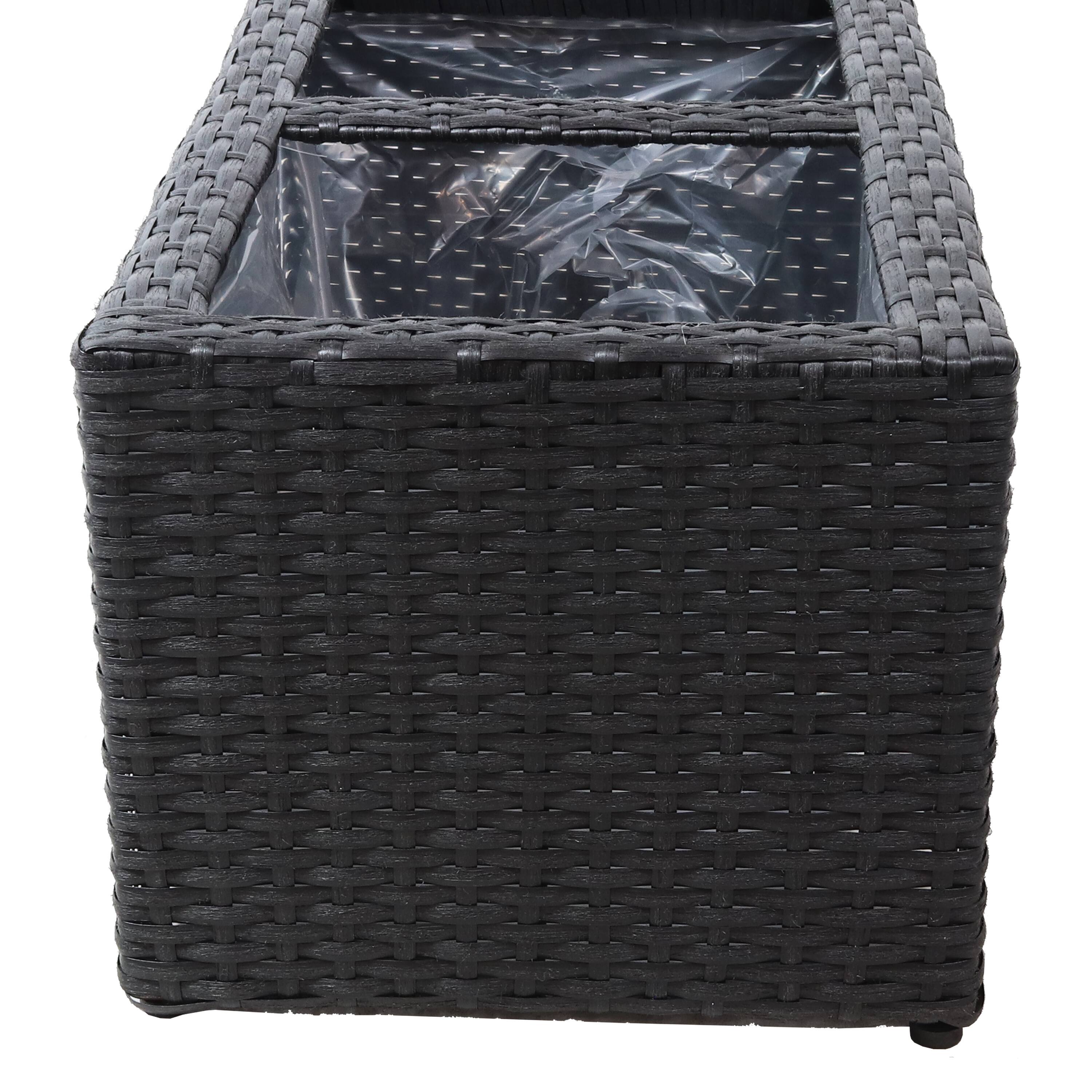 Alt View 5. Sunnydaze - Polyrattan Indoor Rectangle Planter - Set of 2 - Black.