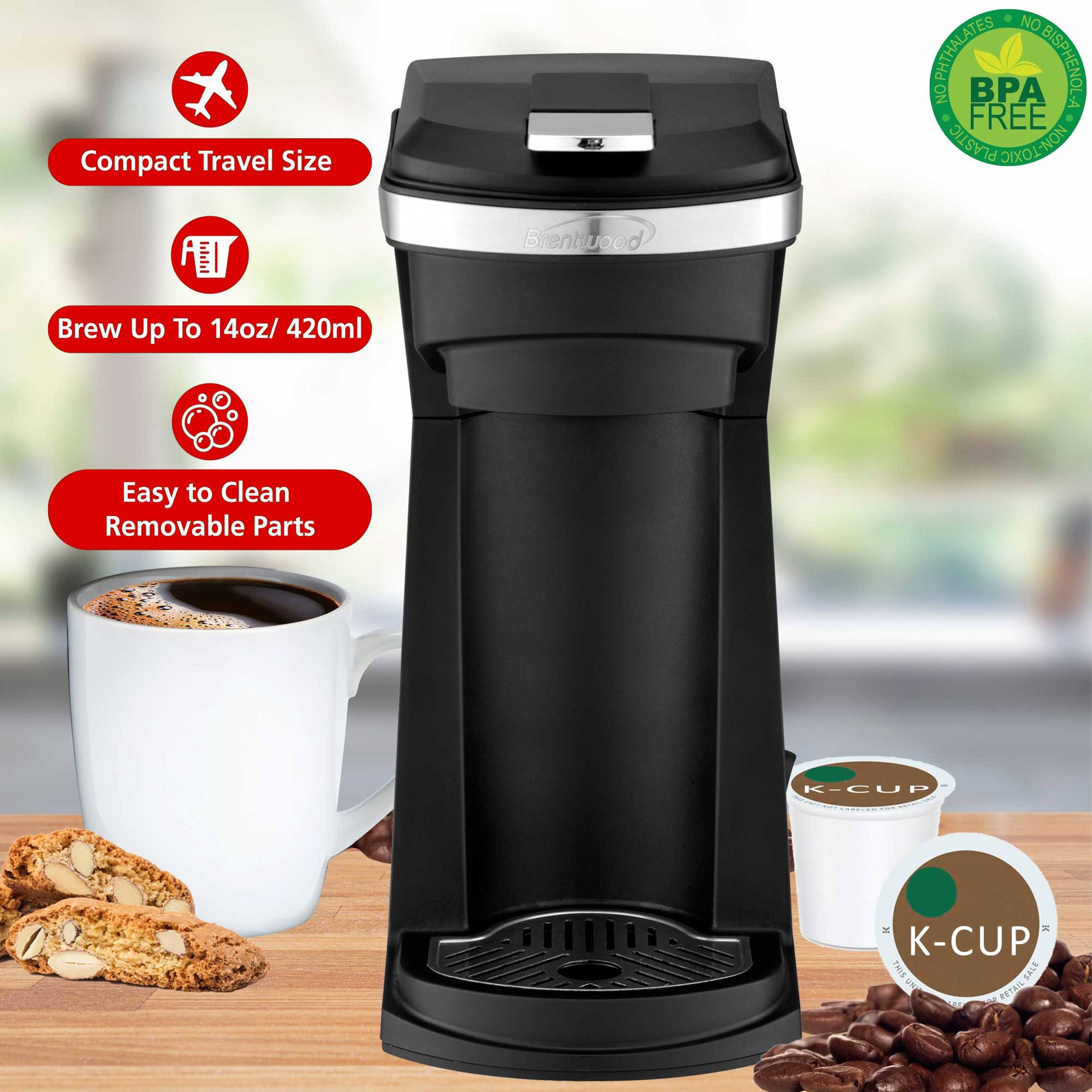 Compact Travel Size  
NO PHthalates  
NO BISPHENOL A  
BPA FREE  
PLASTIC  
NON-TOXIC  
Bentwood  
Brew Up To 14oz/ 420ml  
Easy to Clean  
Removable Parts  
K-CUP  
K-CUP