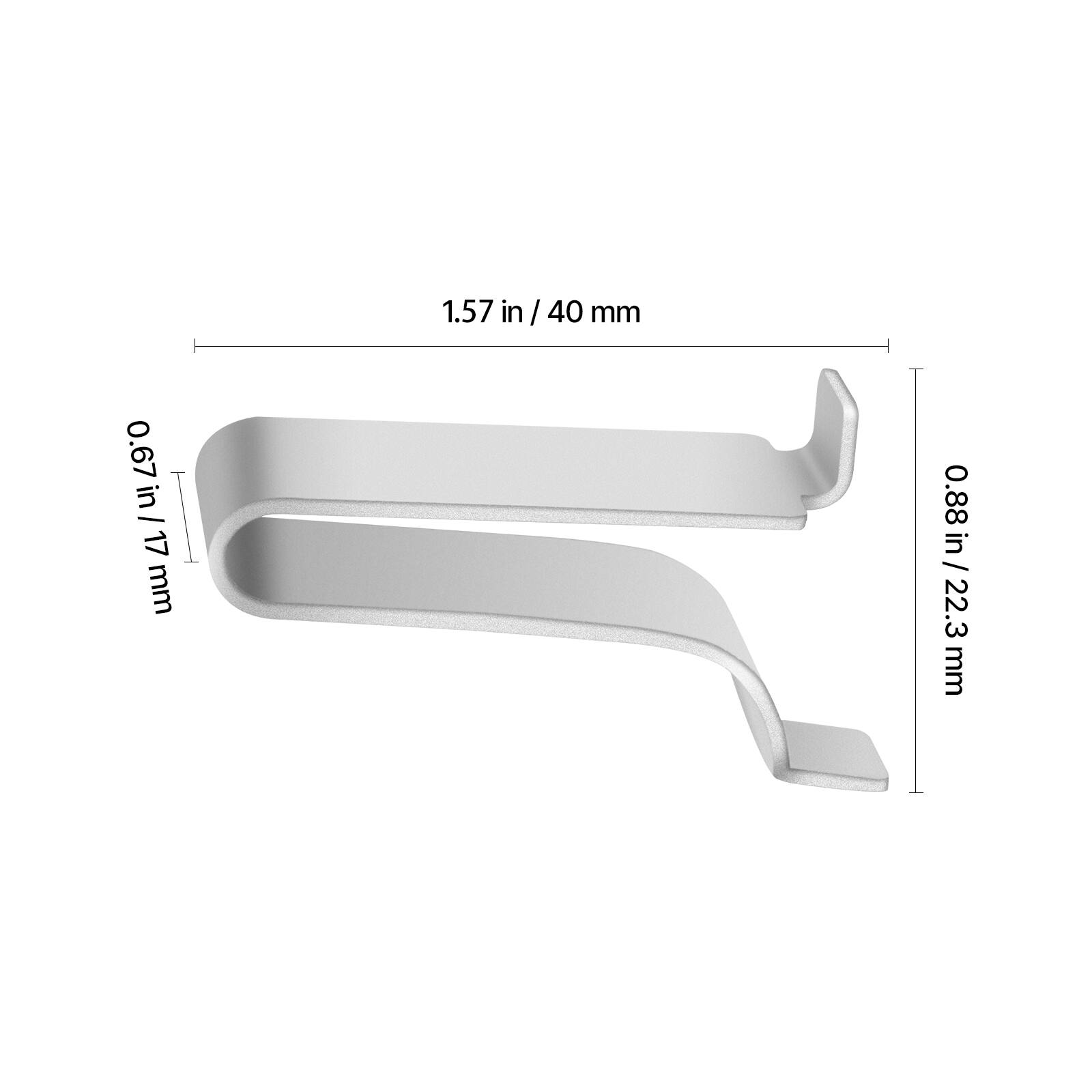 1.57 in / 40 mm  
0.67 in / 17 mm  
0.88 in / 22.3 mm