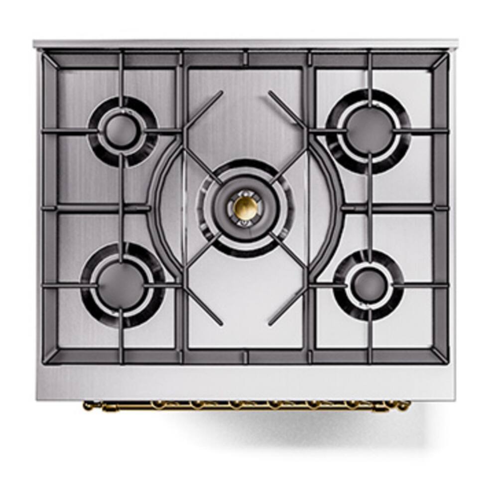 Alt View 8. ILVE - ILVE Nostalgie II Series 30 in. Dual Fuel Range with 5 Sealed Burners (Liquid Propane, Brass Trim) - Midnight Blue.