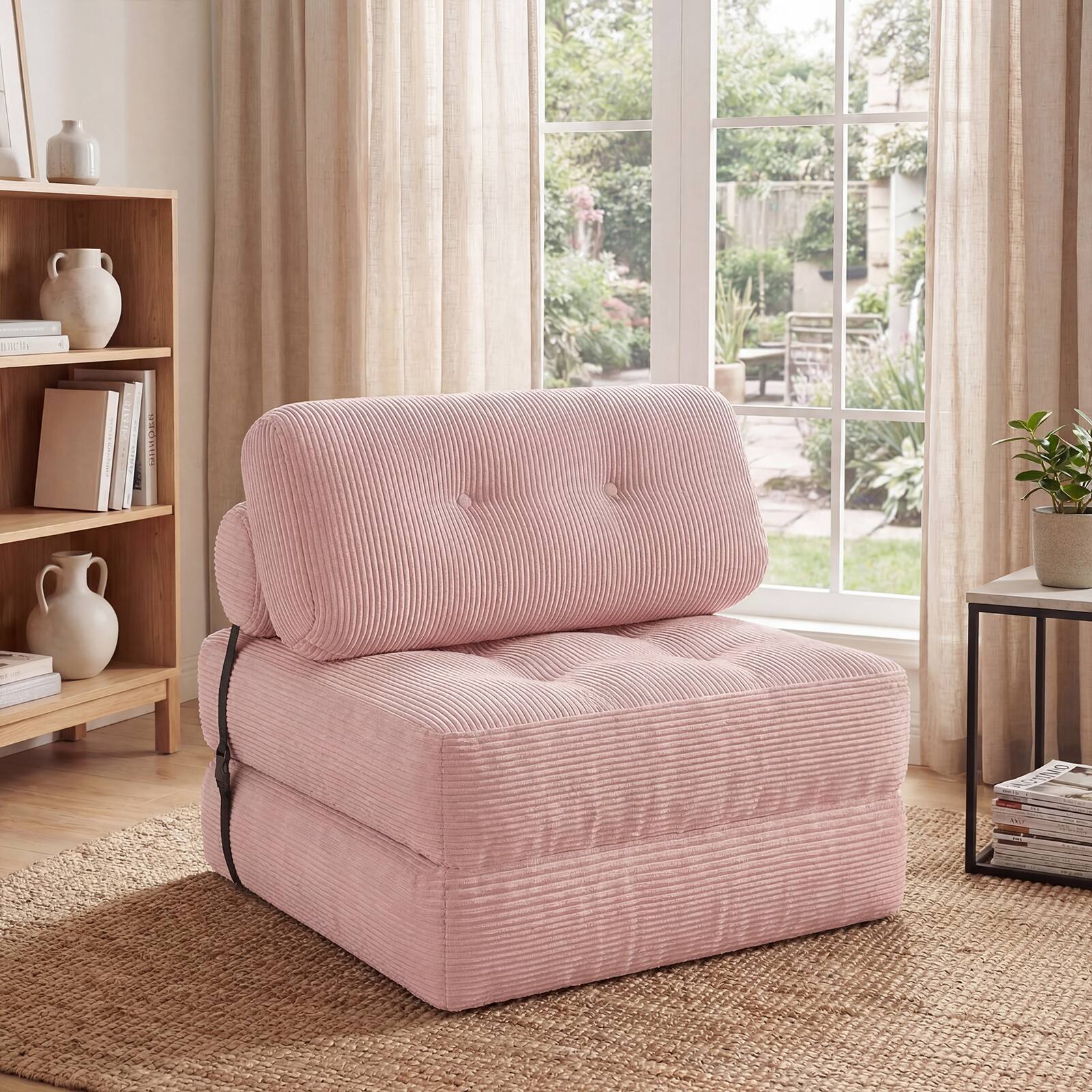 Alt View 4. Costway - Costway Folding Sofa Bed, Convertible Sleeper Chair with Pillow Back Support Corduroy Cover - Pink.