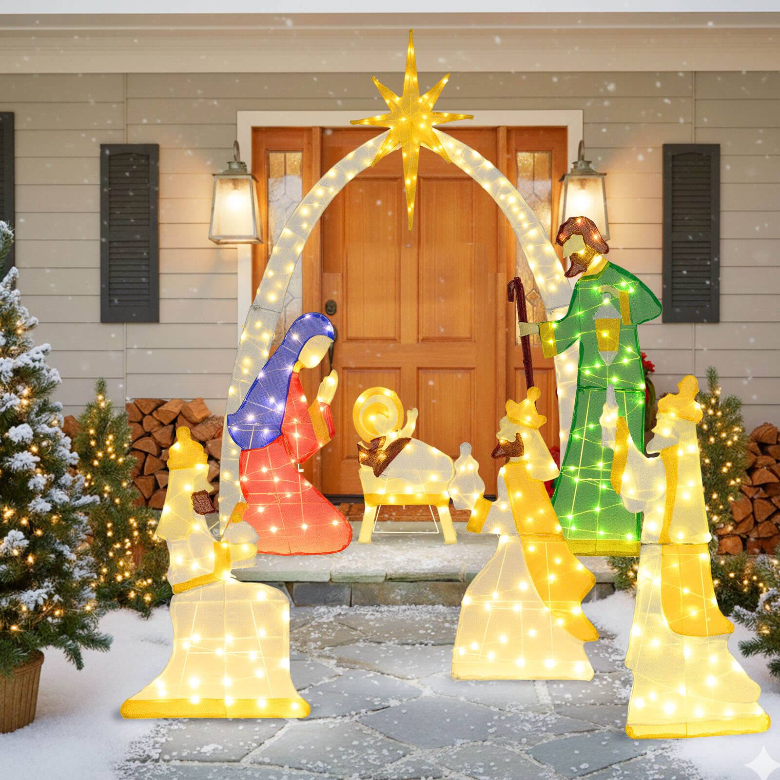 Alt View 1. Costway - Costway 7 Pcs 5Ft Pre-Lit Holy Family & Three Wise Men with 310 White LED Lights for Yard - Multicolor.