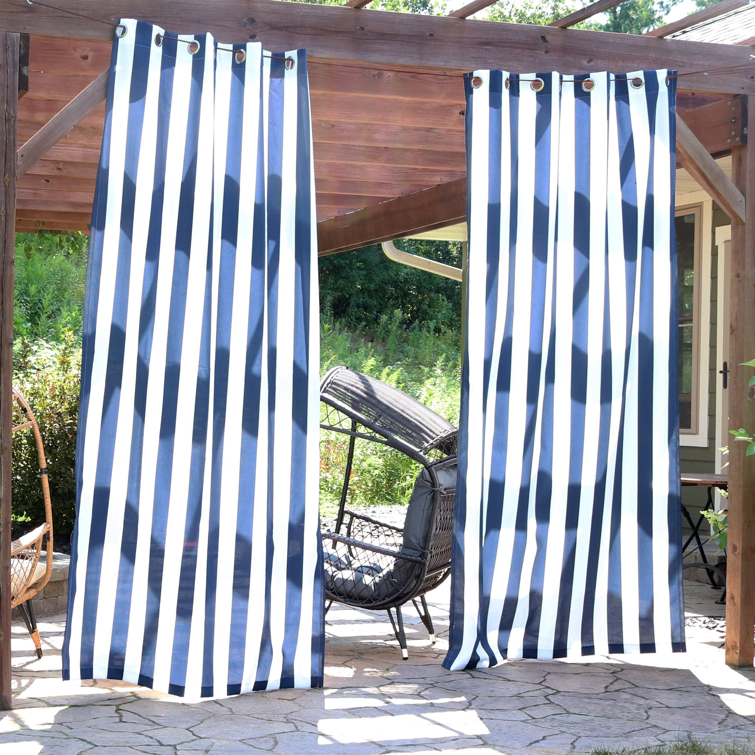 Alt View 1. Sunnydaze - Outdoor Curtain Panel - 52 in x 108 in - Set of 2 - Blue/White Stripe.