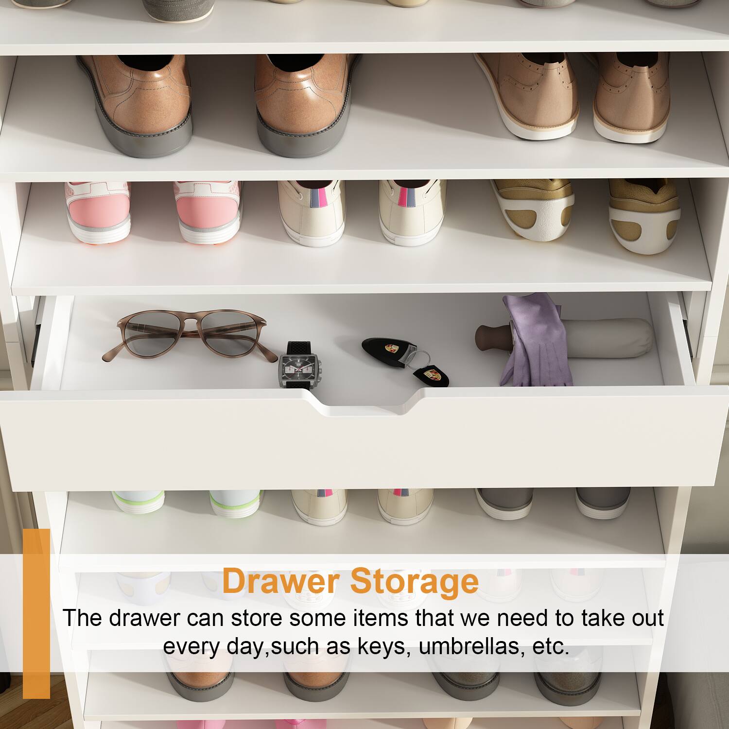 Drawer Storage

The drawer can store some items that we need to take out every day, such as keys, umbrellas, etc.