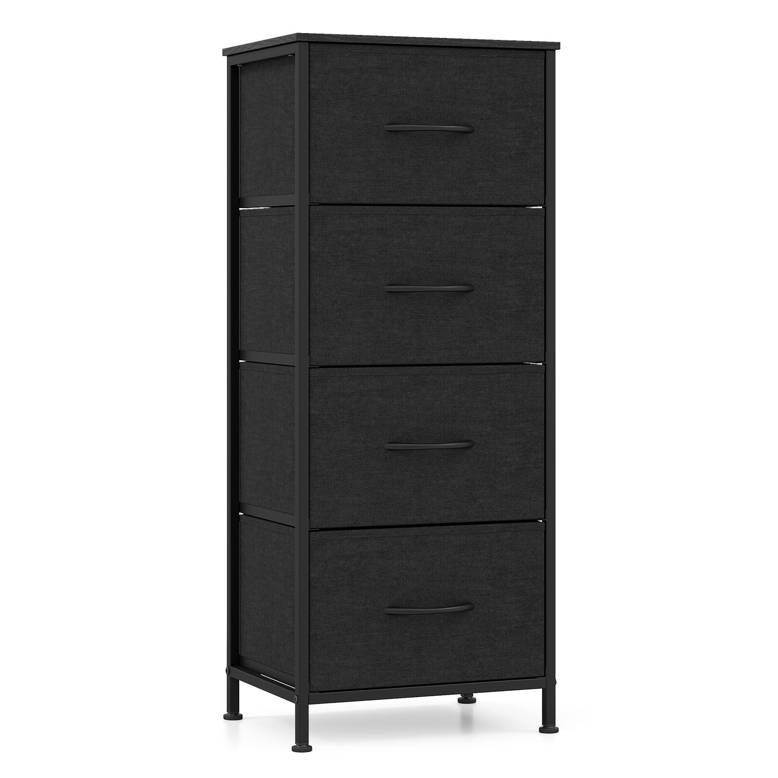 Costway - Dresser Nightstand with 4 Roomy Fabric Drawers Heavy-Duty Metal Frame for Dorm - Black