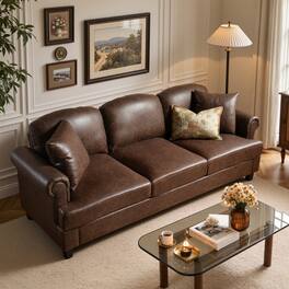 Ovios - 91" Modern Upholstered Sofa, 3-Seater Couch with Deep Seating for Living Room & Apartment - Dark Brown