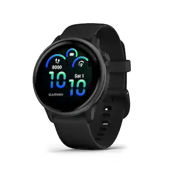 The text on the image reads: "8000 Sat 1 10 10 GARMIN". This indicates that the Garmin watch is set to display the day, date, and time as Saturday, the 1st of the month, and 10:10. The watch is also set to show the heart rate and steps, which are both at 10.
