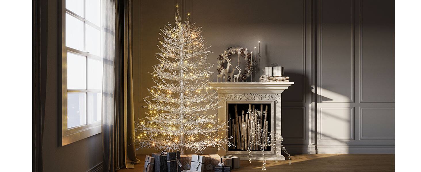 Alt View 7. Tiramisubest - 6FT Pre-lit Aspen Fir Artificial Christmas Tree,Hinged Xmas Tree 623 Snow Flocked Branch Tips,420 Warm Yellow LED Lights - White.