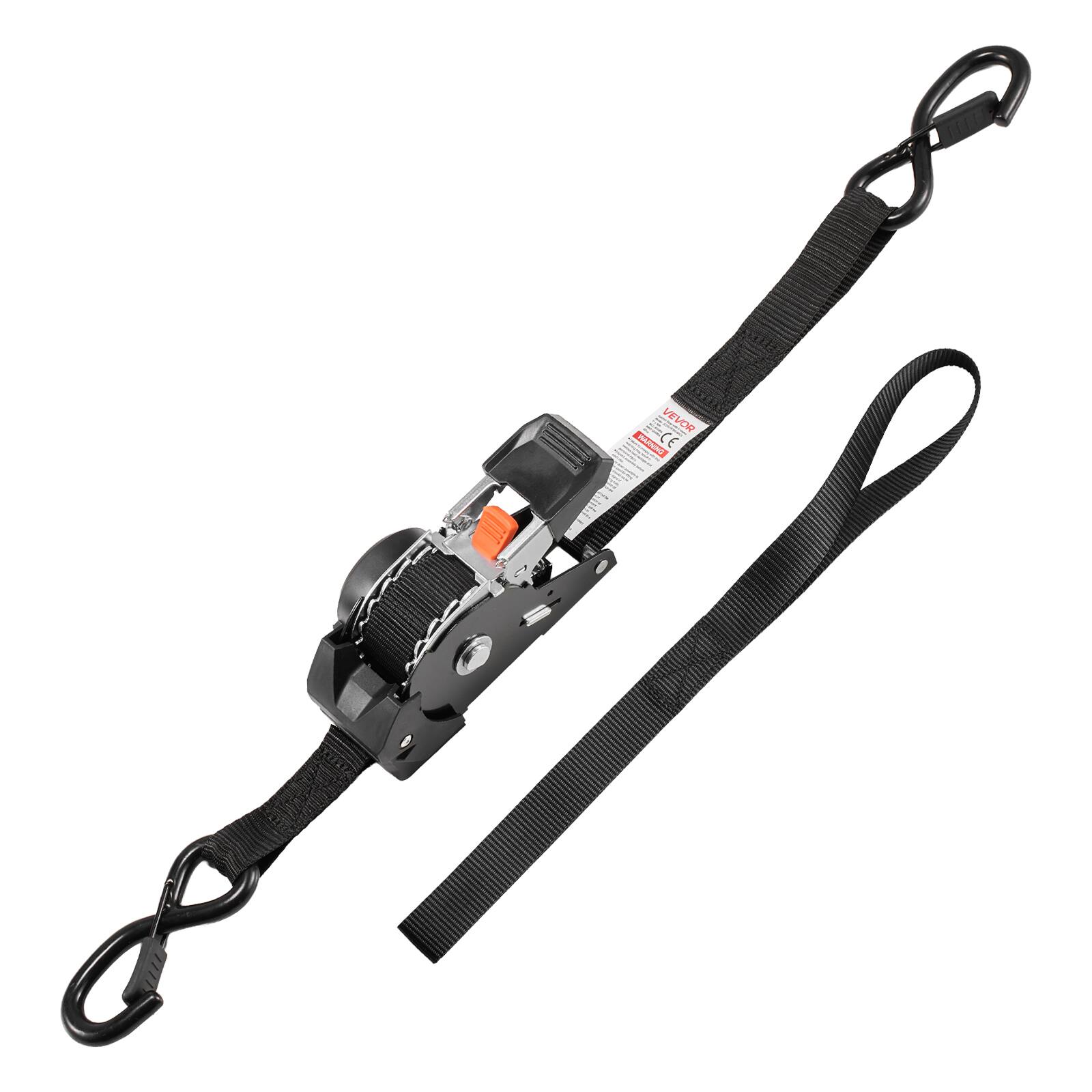 Alt View 5. VEVOR - Retractable Ratchet Straps, 1 in x 6 ft, Tie Down Straps with S Hooks, 1200 lbs Break Strength, 4 Soft Loops - Black.