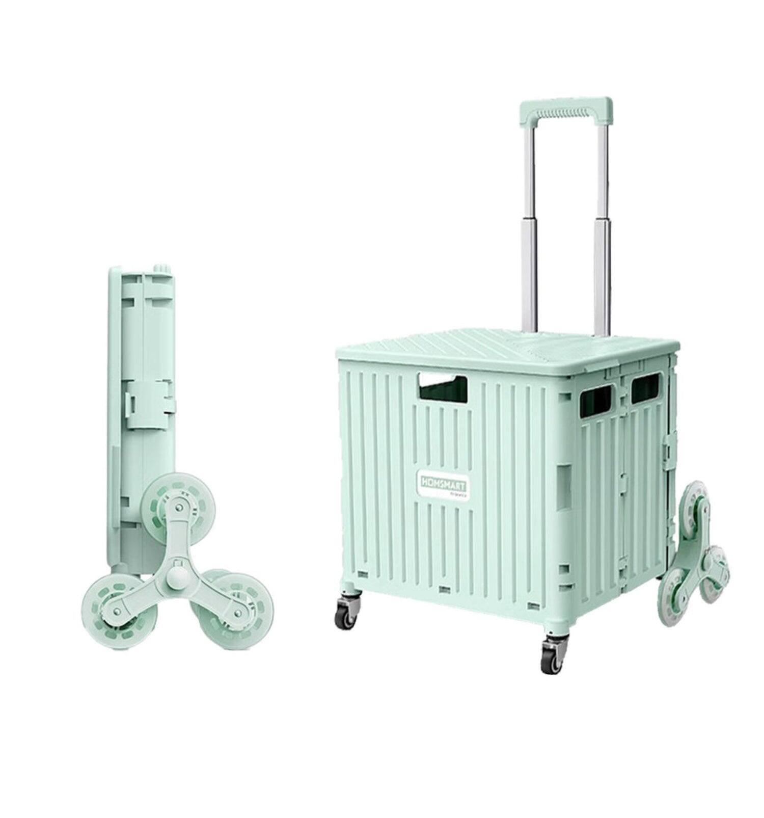 Front. Viviendo - 68L Foldable Utility Cart - Climbing Wheels & Metal Telescopic Handle, Portable Collapsible Handcart - Green.