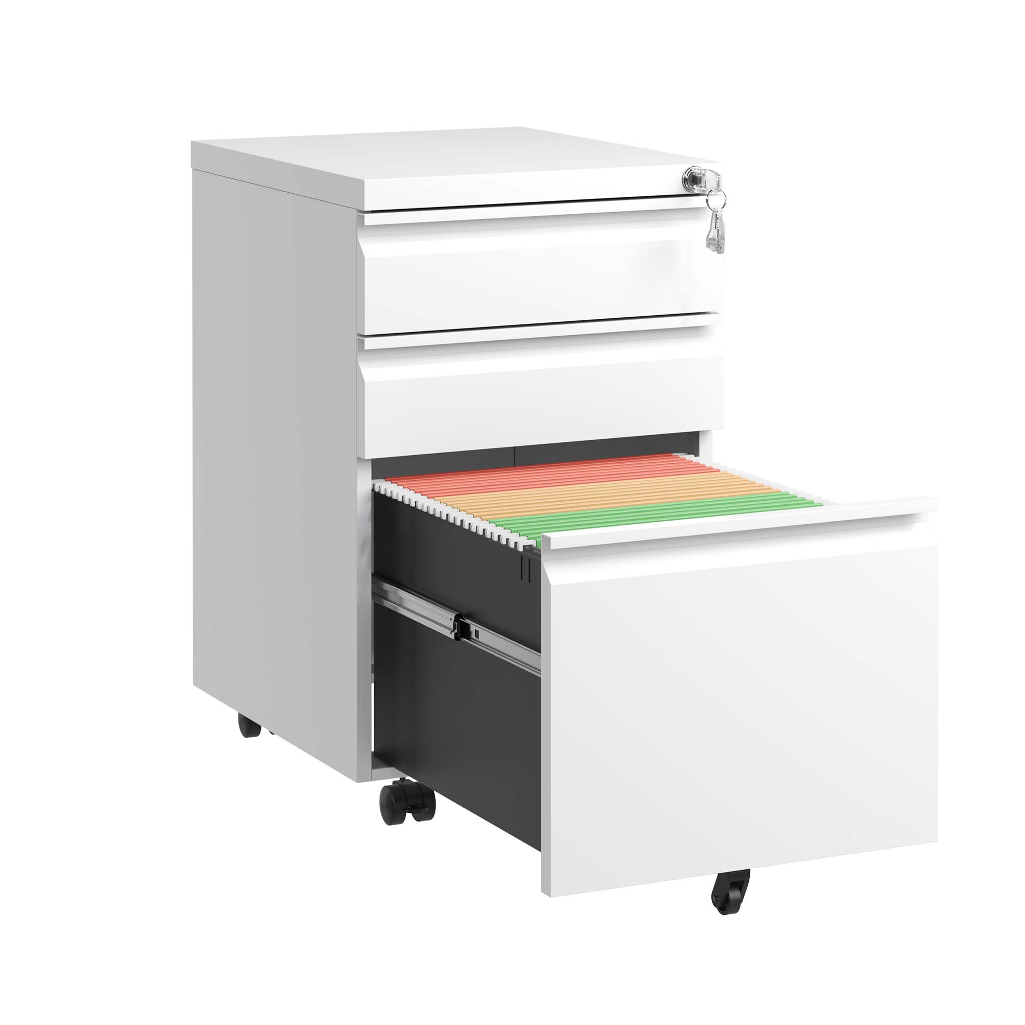 Angle. Anysun - Anysun 3-Drawer Mobile Compact Design Metal Filing Cabinet with Removable Pencil Tray - White.