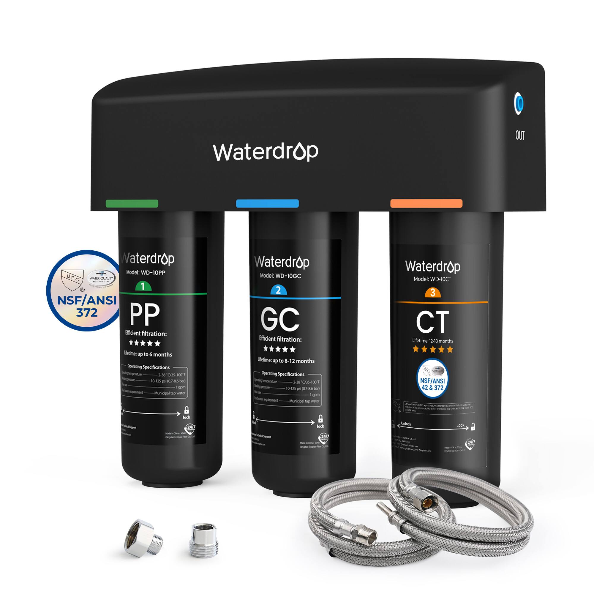 Waterdrop - TSA 8 Layer Under Sink Water Filter System, Under Sink Water Filtration System - Black