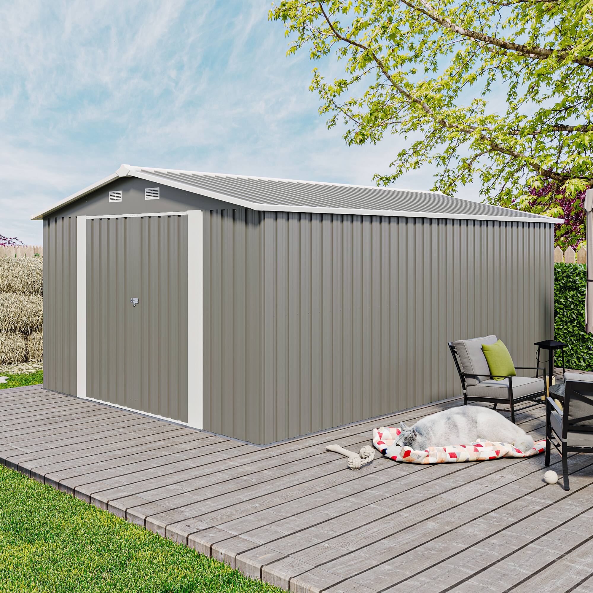 Left. Anysun - Metal Storage Shed with 3 Lockable Doors & 4 Air Vents, Heavy-Duty Outdoor Garden Tool Shed for Backyard - Light Gray.