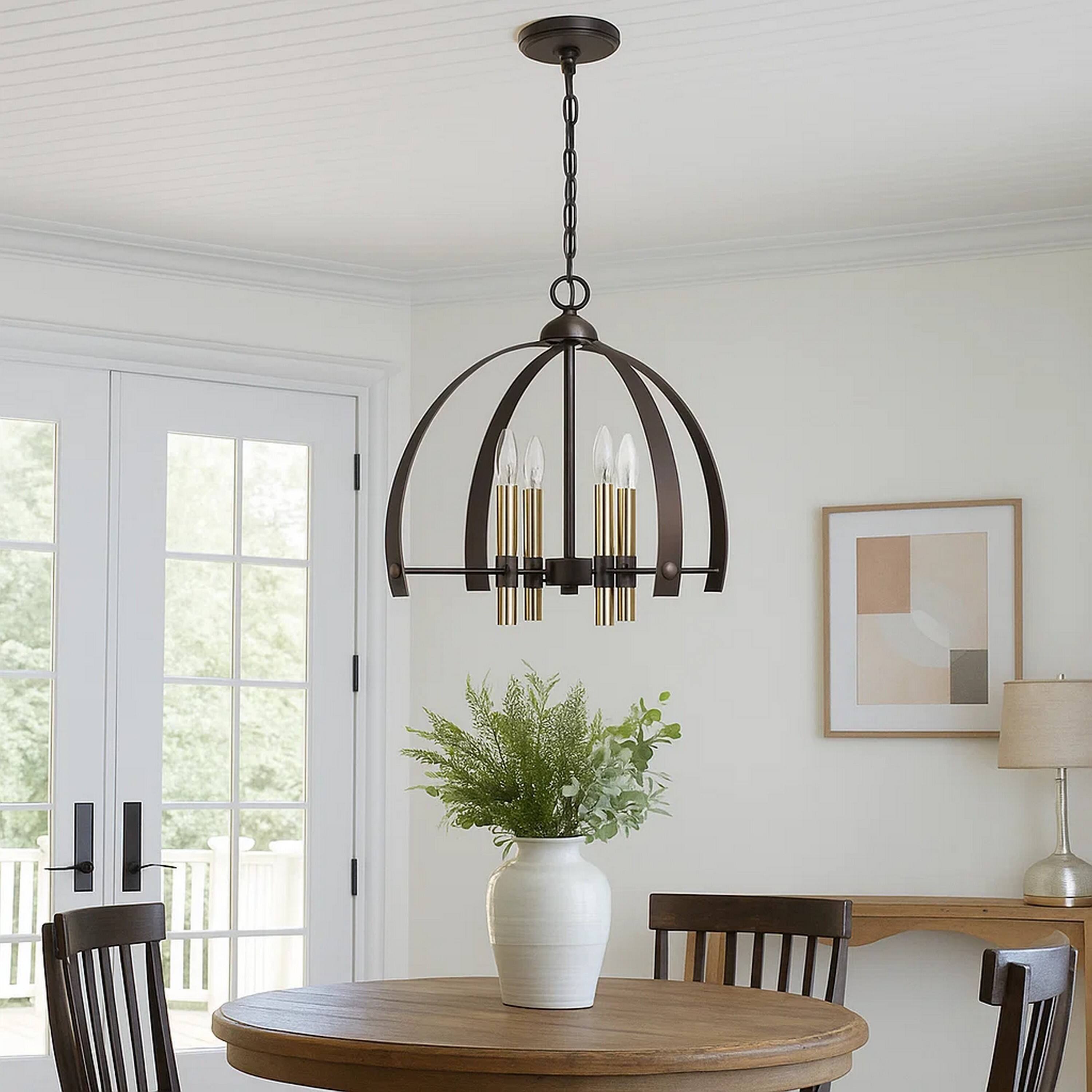 Alt View 2. Manhattan Lane - Metal Chandelier with 4 Candelabra Holders - Gold and Black.
