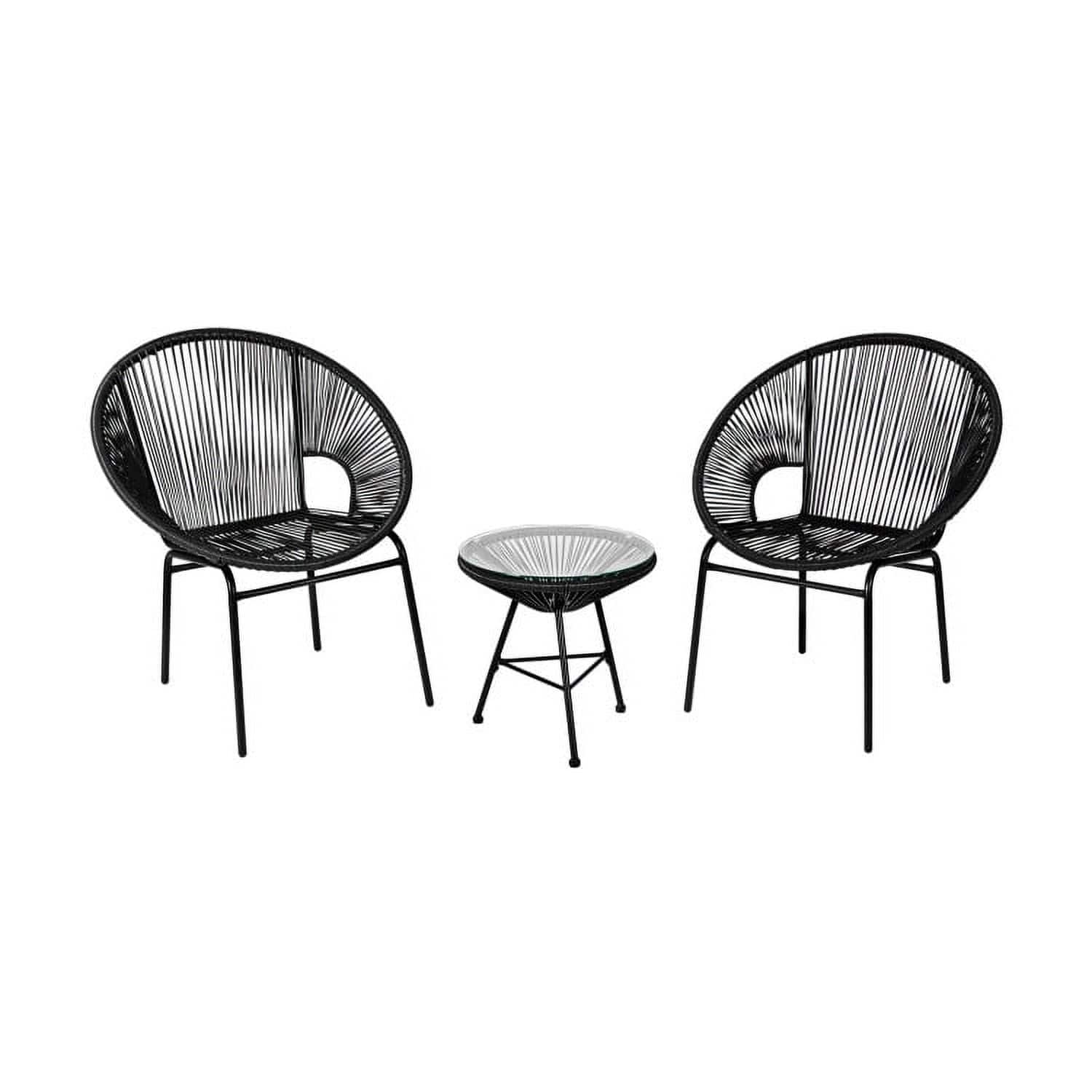 Kadyn - 3PCS Patio Acapulco Furniture Bistro Set, Outdoor Furniture Garden Conversation Bistro Sets with Glass Table - Black