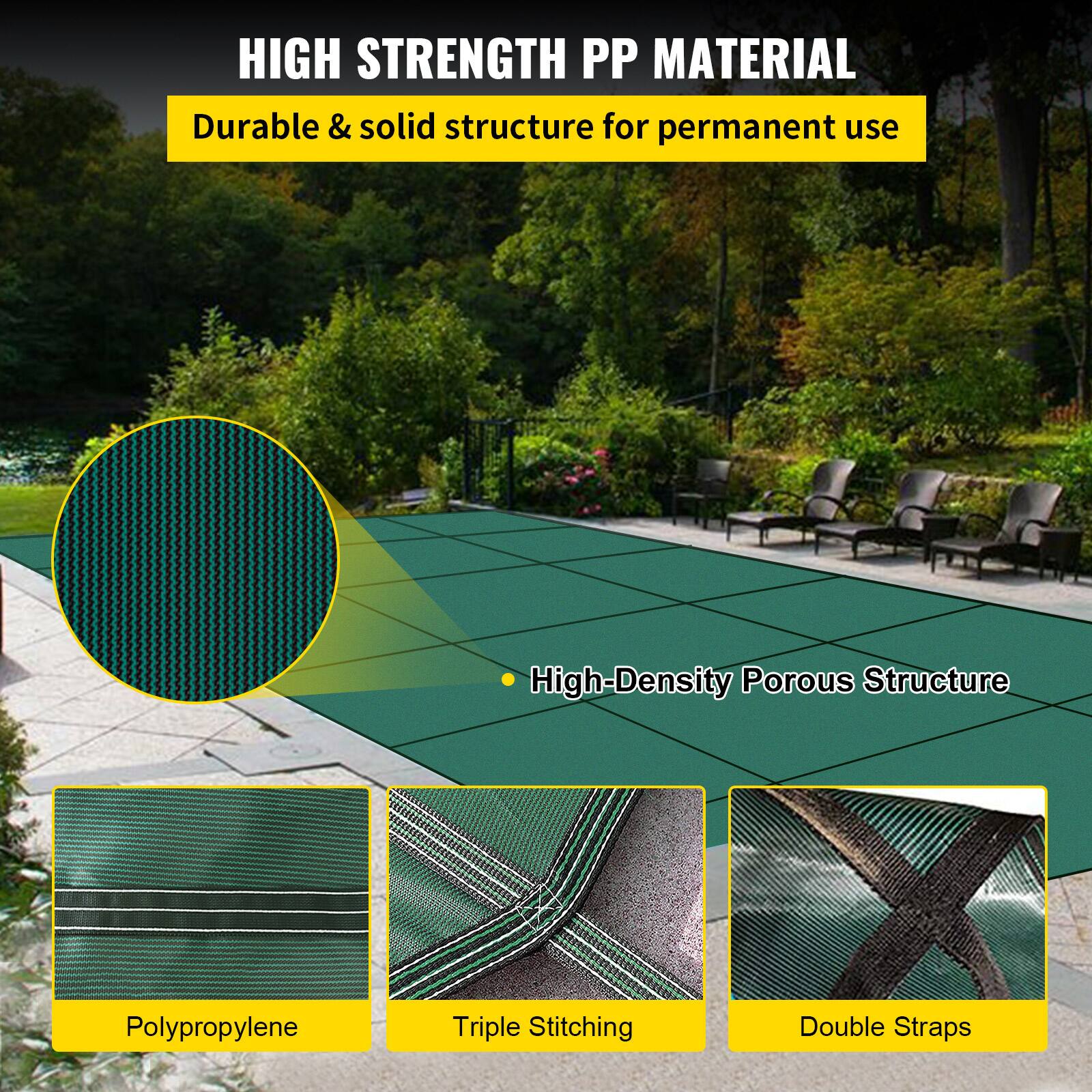 HIGH STRENGTH PP MATERIAL
Durable & solid structure for permanent use
High-Density Porous Structure
Polypropylene
Triple Stitching
Double Straps