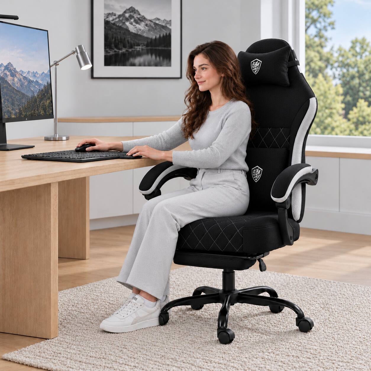 Alt View 5. Dowinx - Upgraded ergonomic gaming chair, widened & heightened, lumbar support, reclines, footrest—must-have for work & leisure. - Black & Gray.