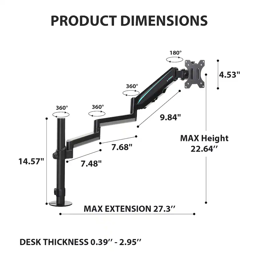 Eureka Ergonomic Adjustable Gas Spring Single Monitor Desk Mount for ...