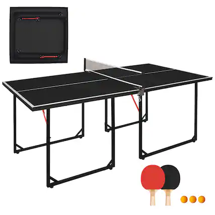 Front. Anysun - 6ft Foldable Ping Pong Table Set - Portable Mid-Size for Indoor/Outdoor, Includes Net, 2 Paddles & 3 Balls - Black.