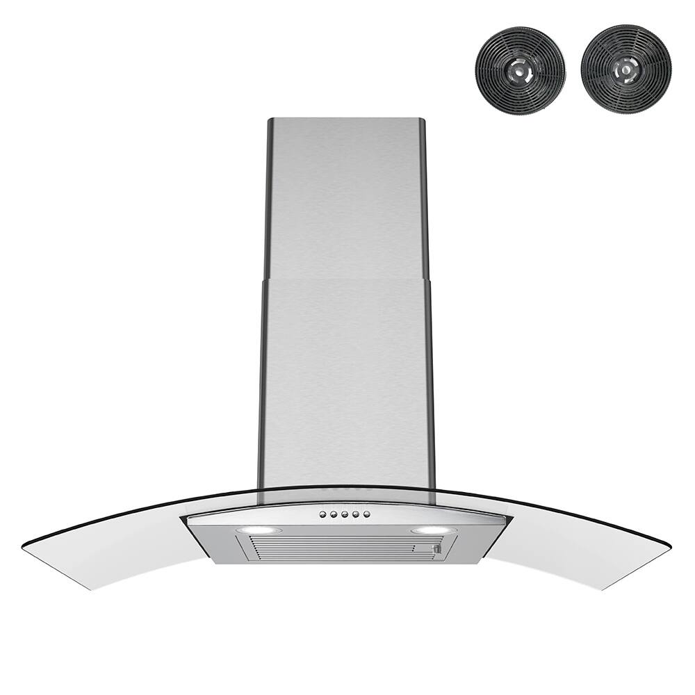 Front. Streamline - 36 in. Largo Ductless Wall Mount 220 CFM Range Hood, Baffle Filters, Push Button Control, LED Lights - Brushed Stainless Steel.